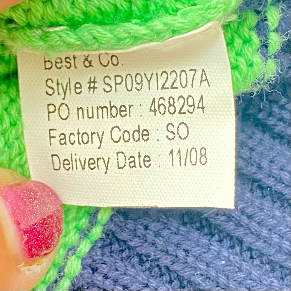 Best & Co. NWT Stripe Fly Crew Sweater Kids 6 Navy and Green - Picture 9 of 9